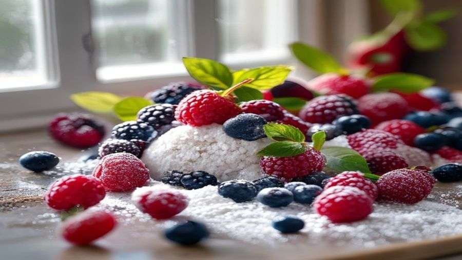 Step 1 — Mix gently, flour the berries