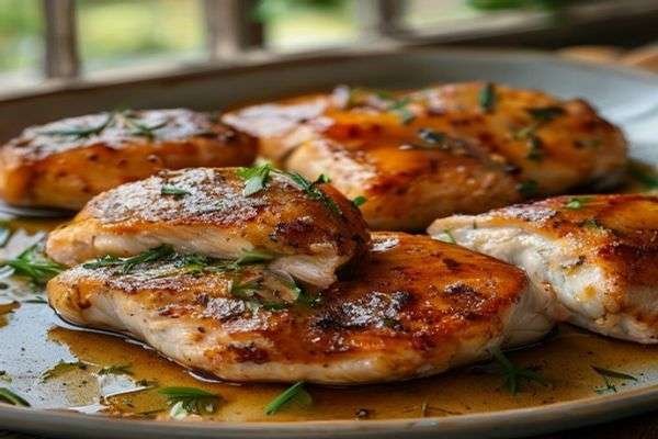 Seasoned chicken breasts ready to sear
