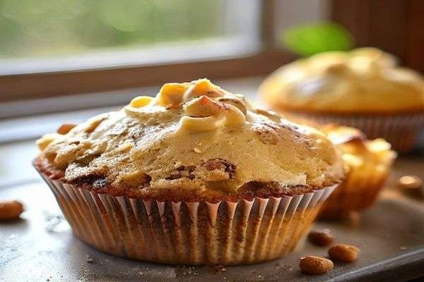 Muffin batter filled high in the tin