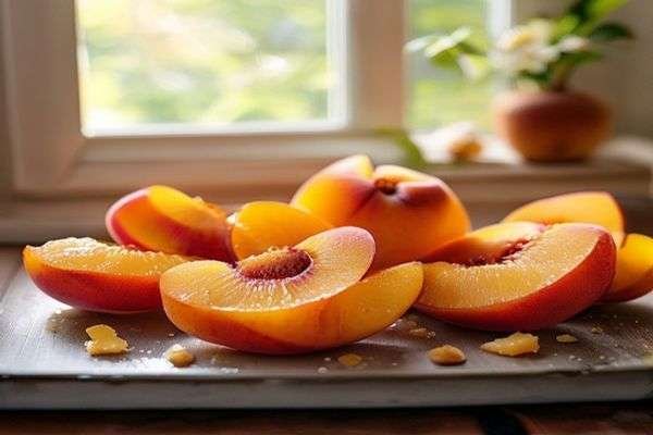 Sliced peaches ready for baking